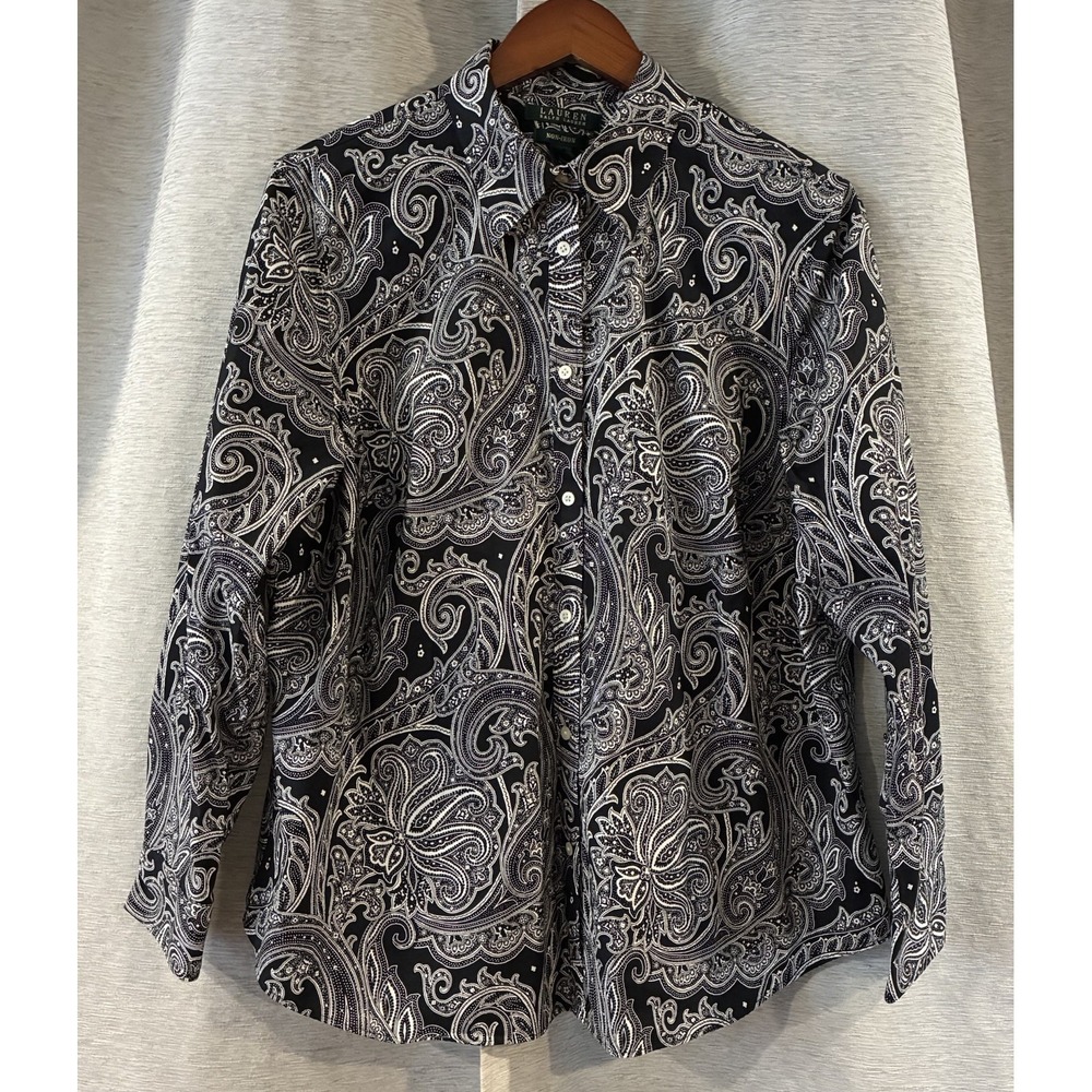 Lauren Ralph Lauren Women's Long sleeve Button Up Paisley Non Iron 1X